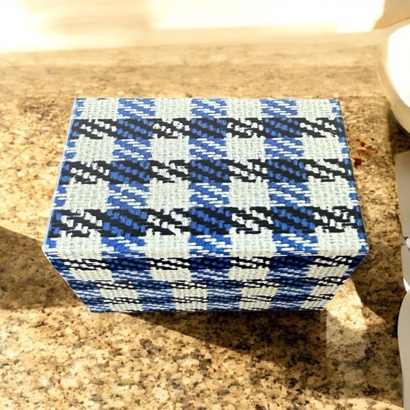 Blue Plaid Metal Recipe Card Box Dividers Retro Style. Loaded with recipes. - Picture 3 of 5